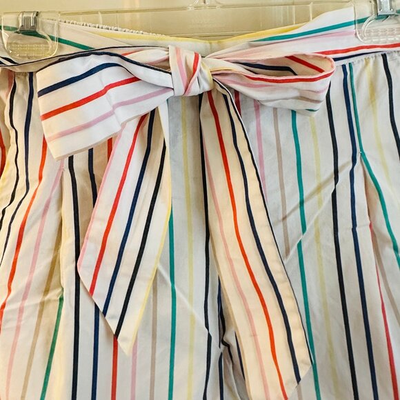 J. Crew Factory Rainbow Striped Bow Tie-waist Short Stretch Cotton Poplin Size 0 - Picture 3 of 4